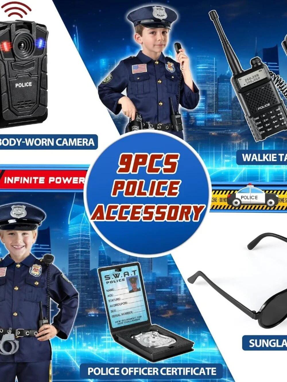 9Pcs Police Toys, Police Costume Accessories for Kids, Cop Costume Accessories,